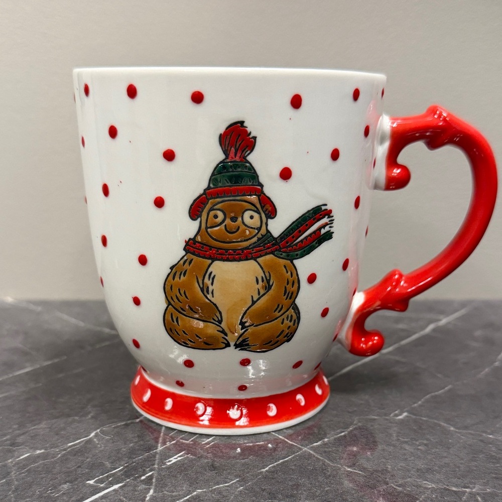 Festive Sloth Mug with Red Interior